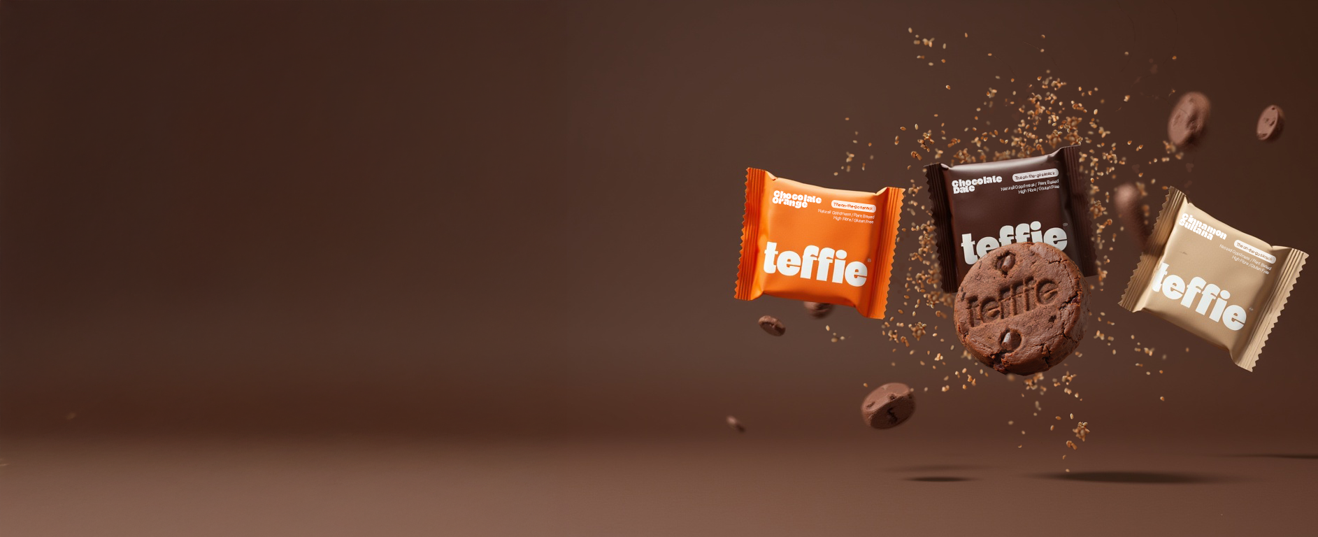 Teff explodes behind three teffie snacks